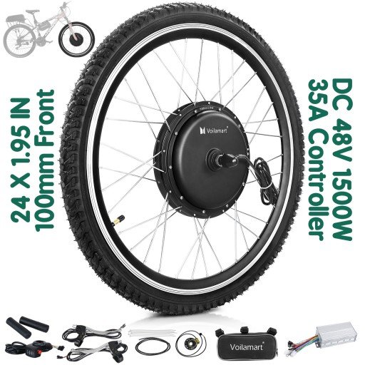 Voilamart 24IN Ebike 48V 1500W Front 100mm Hub Hall Motor Wheel Electric Bicycle Conversion kit Thumb Throttle Type \w LCD Monitor