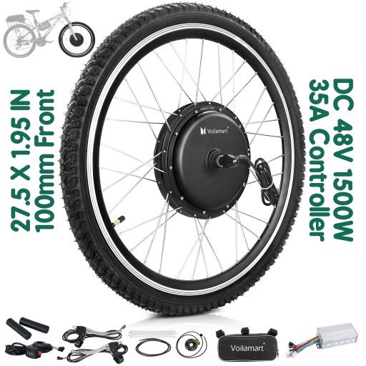 Voilamart 27.5IN (27er) Ebike 48V 1500W Front 100mm Hub Hall Motor Wheel Electric Bicycle Conversion kit Thumb Throttle Type \w LCD Monitor