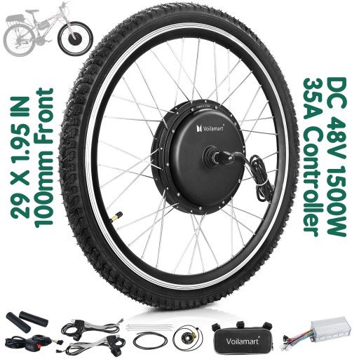 Voilamart 29IN (29er) Ebike 48V 1500W Front 100mm Hub Hall Motor Wheel Electric Bicycle Conversion kit Thumb Throttle Type \w LCD Monitor