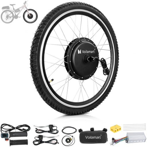 Voilamart Electric Bicycle Kit 26" Front Wheel 48V 1500W E-Bike Conversion Kit, Cycling Hub Motor with Intelligent Controller and PAS System for Road Bike(Without Battery)