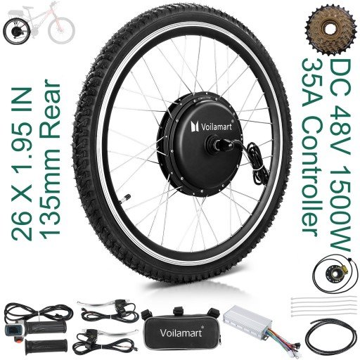 Voilamart 48V 1500W Rear Electric Bike Conversion kit Ebike Hub Motor Bicycle E bike 26"