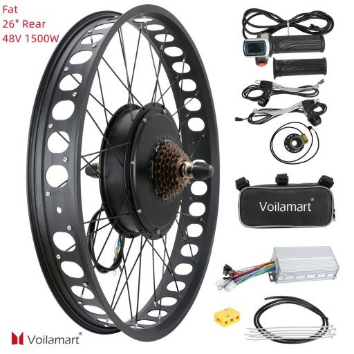 Voilamart 48V 1500W Tire Electric Bicycle Bike Motor Conversion Kit Hub Fat 26"Rear