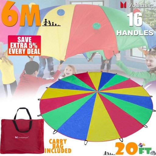 Voilamart Parachute 20 Foot for Kids with 16 Handles Zipper Carry Bag, Play Parachute for Children Tent Picnic Mat Blanket Outdoor Cooperation Group Play