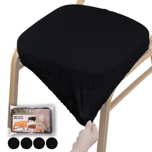 Voilamart Dining Chair Seat Covers Stretch Removable Washable Dining Chair Cover Slipcovers Soft Chair Protectors Chair Seat Cushion Slipcovers - Pack of 4, Black