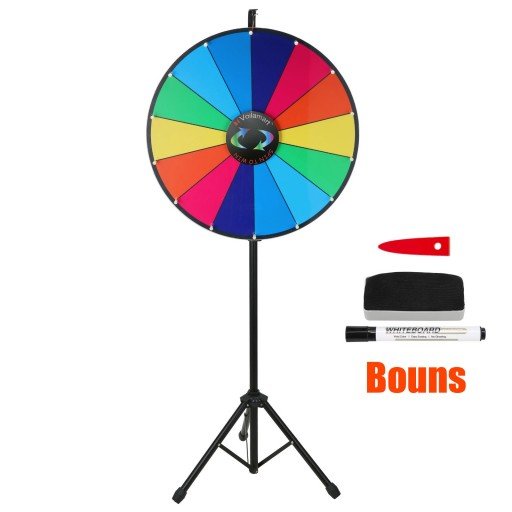 Voilamart 24 Inch Color Prize Wheel with Folding Tripod Floor Stand 14 Slots Dry Erase Trade Show Fortune Spinning Game