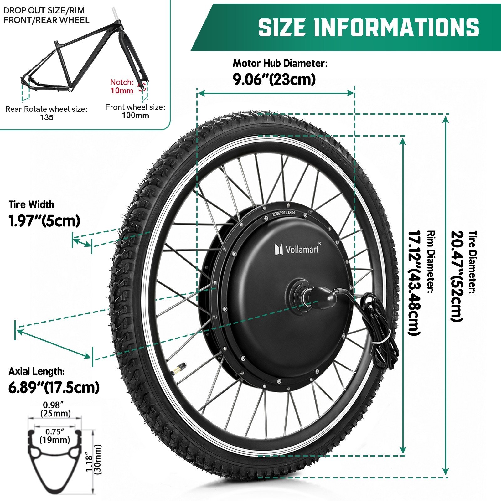 Voilamart 20IN 9Speed Waterproof Electric Bicycle Conversion Kit for 8 ...