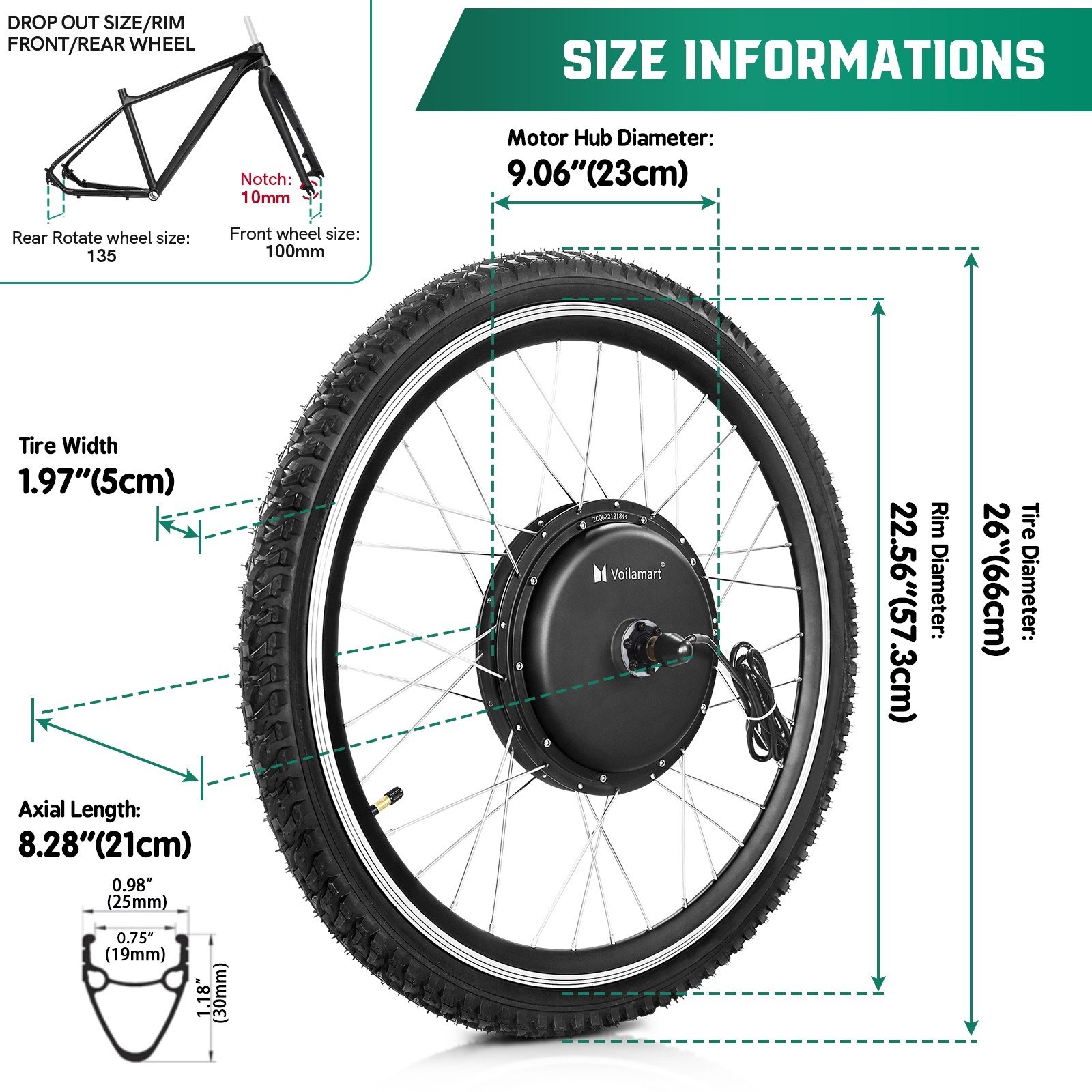 Voilamart 26IN 9Speed Waterproof Electric Bicycle Conversion Kit for 8 ...