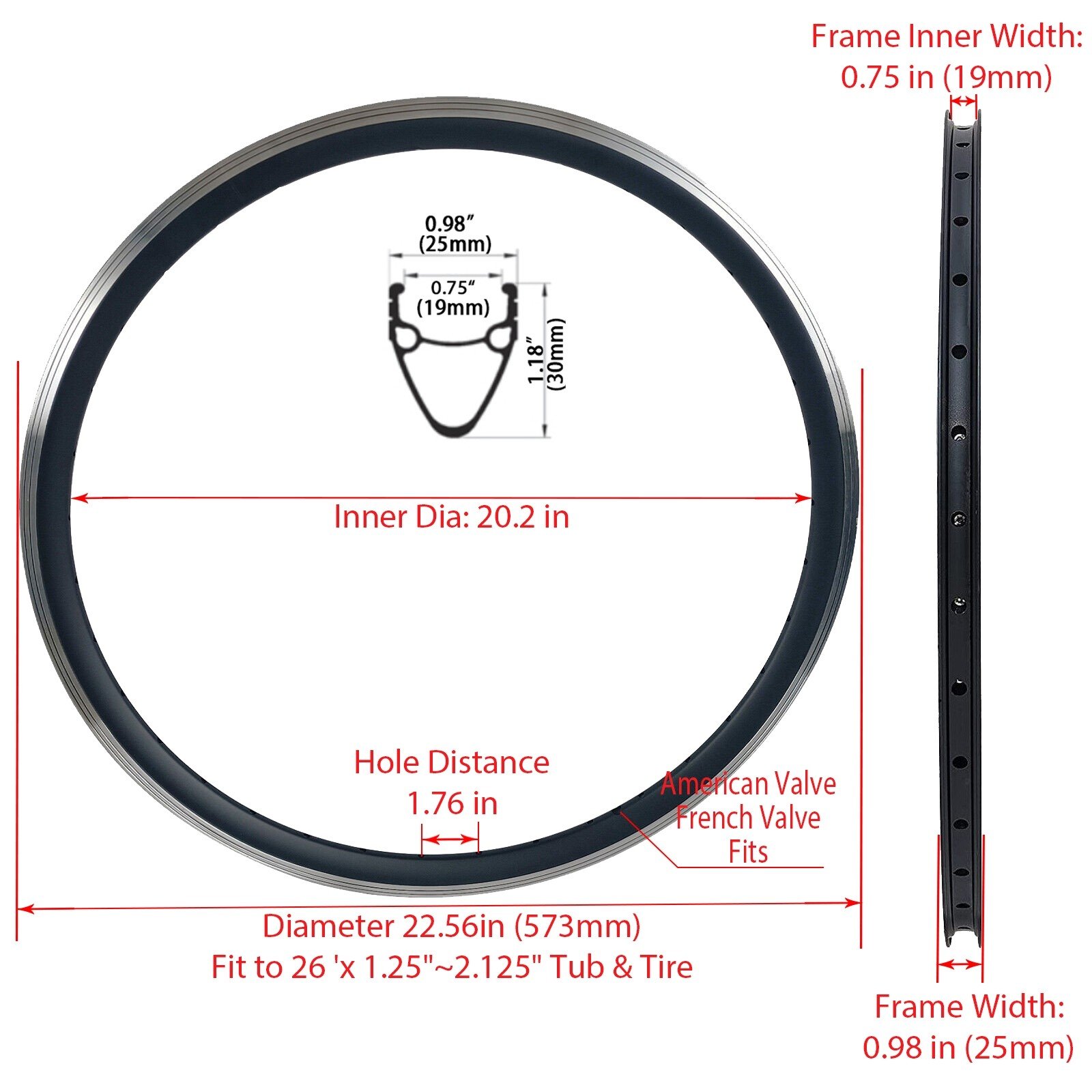 Voilamart 26IN Bicycle Rim 36H Double Wall Aluminum, 0.75/0.98 IN Width ...