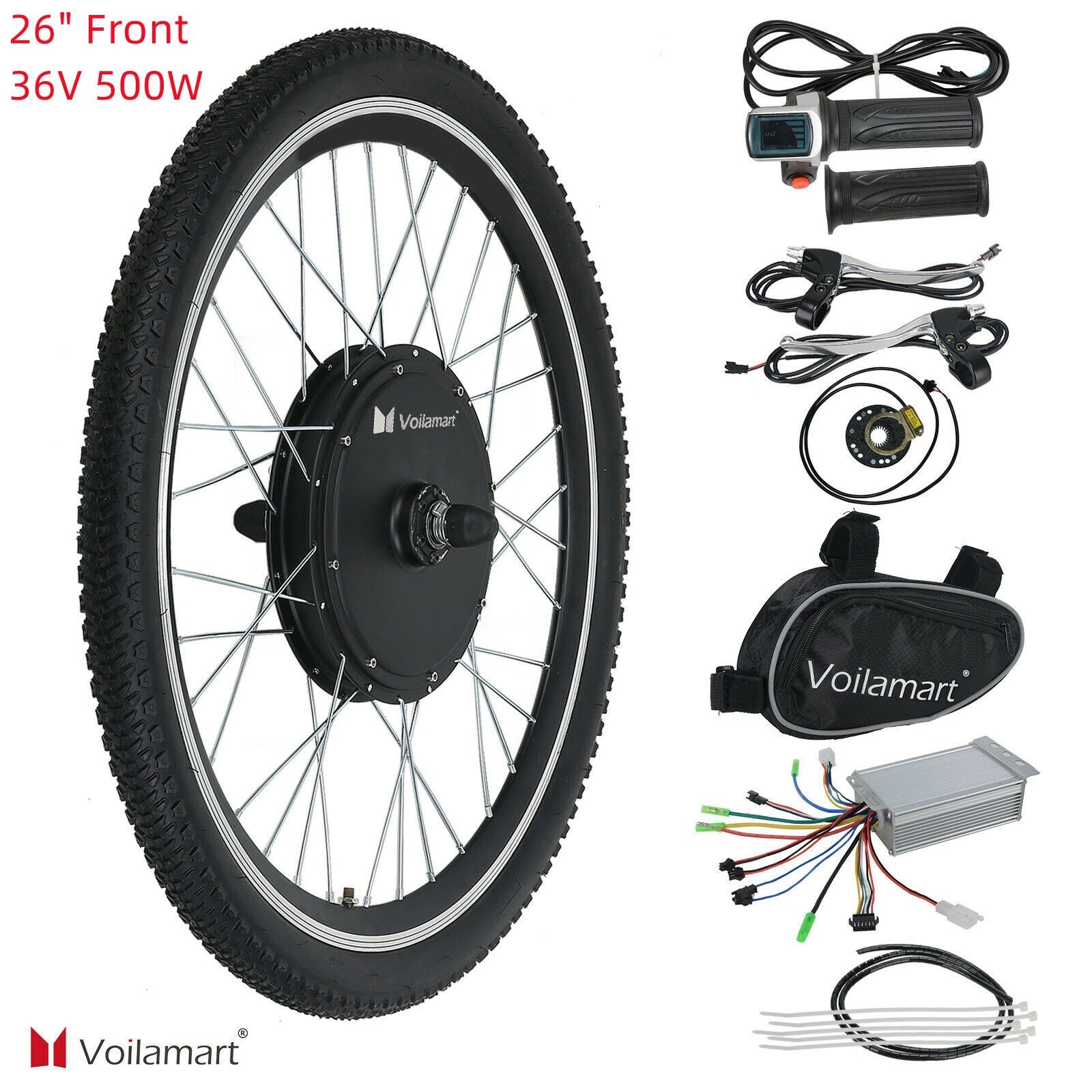 Voilamart 26IN 36V 750W Electric Bike Front 100MM Hub Motor Wheel Ebike  Conversion kit Turn Pedal Bike Trike Into Ebike