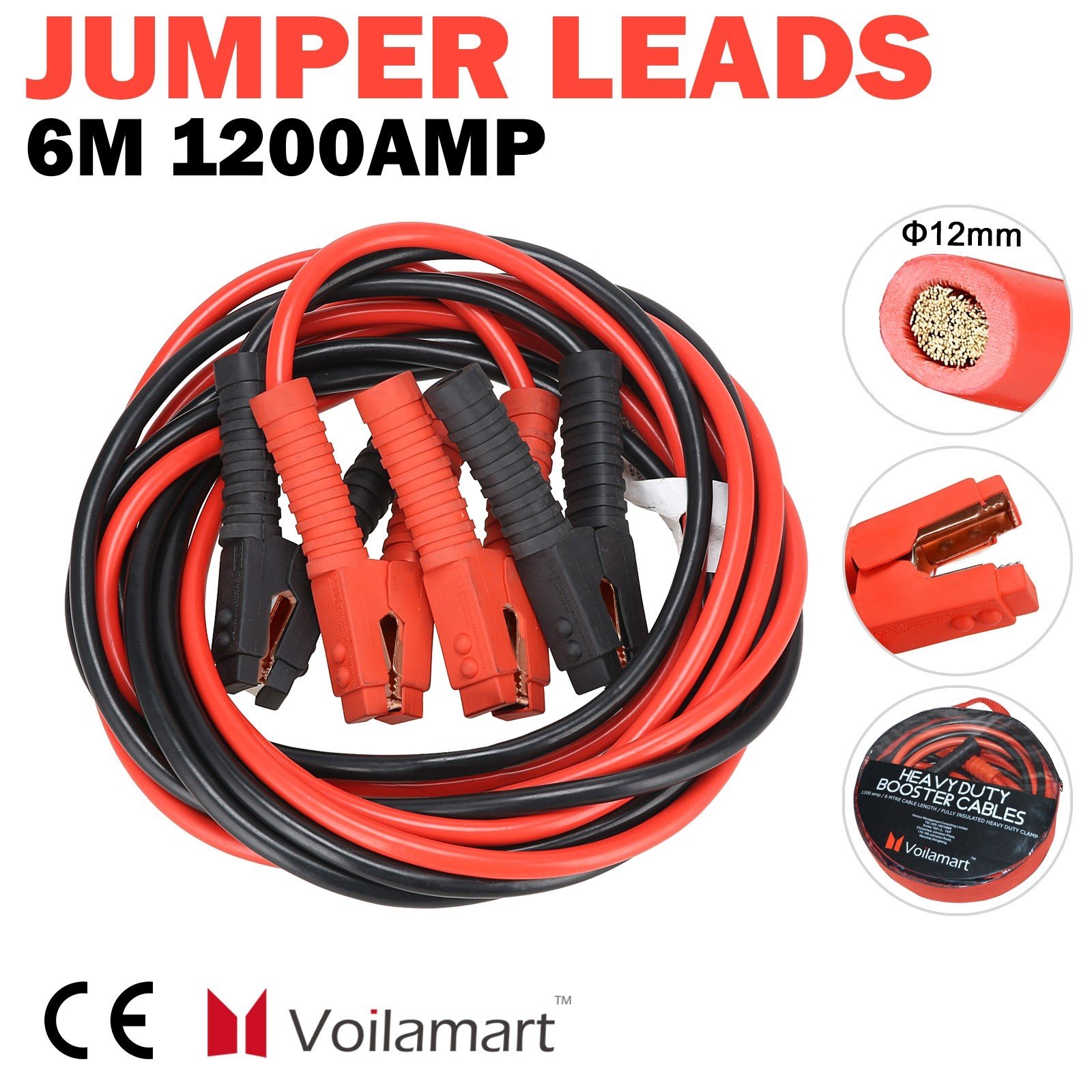1200AMP Booster Cables 1 Gauge Jumper Leads Heavy Duty Car Van Clamps Start 20FT 