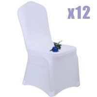 Voilamart 12 Pcs White Spandex Wedding Chair Covers - Polyester Stretch Slipcover for Banquet Party and Hotel Decoration Elastic Chair Covers
