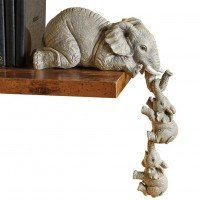 Resin Elephant Sitter Figurines Set of 3 Mother and Two Babies Hanging Off Edge