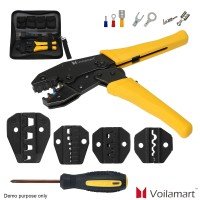 Voilamart Crimping Tool Kit Terminal Ratchet Plier Crimper 5 Interchangeable Die Sets Insulated Non-insulated Cable Wire Hand Tool All in One Pack with Bag