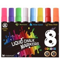 Voilamart Chalk Markers - Pack of 8 Erasable Liquid Pens, Upgrade Square Tip, Non Toxic Neon and White Color Chalkboard Pens, for LED Writing Board, Blackboard, Menu Board